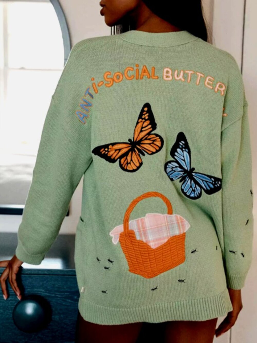 Anthropologie LyreBird Anti Social Butterfly Butterflies Cardigan Sweater L NWT